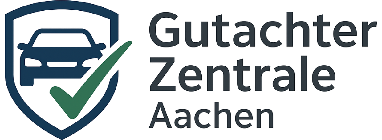 Gutachterzentrale Aachen Logo mit Auto und Schriftzug.